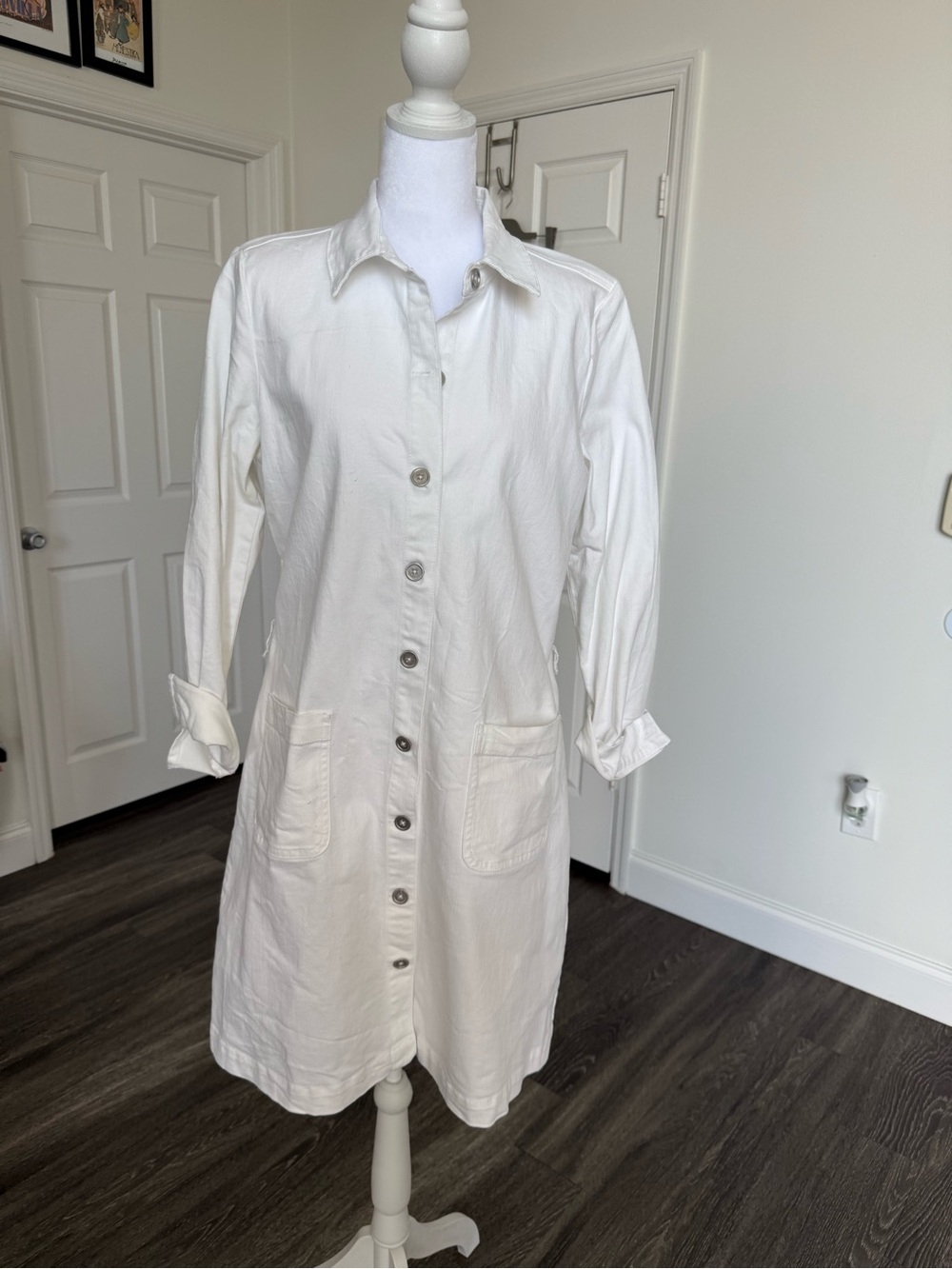 Classic White Button-Front Jean Shirt Dress